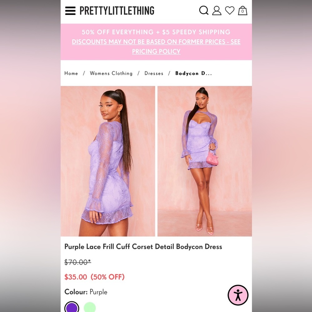 Purple lace mini dress